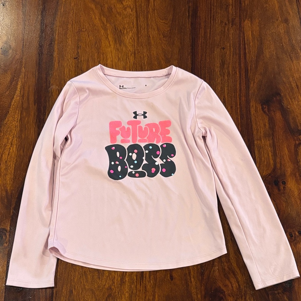 Under Armour Kids Light Pink Long Sleeve Dri-Fit  'Future Boss' Long Sleeve Tee